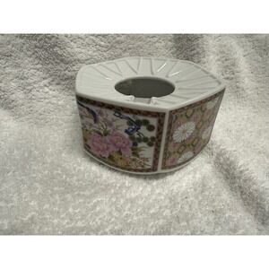 Vintage Japanese Porcelain Teapot Warmer Hexagonal Floral Bird Chinoiserie White